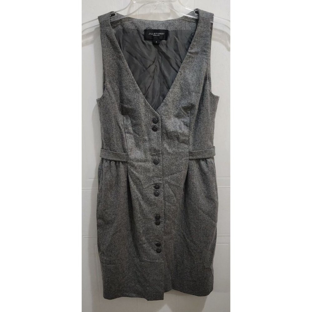 Jill Stuart Women's Sleeveless Button Front V Neck Dress Wool Blend Gray Size 4